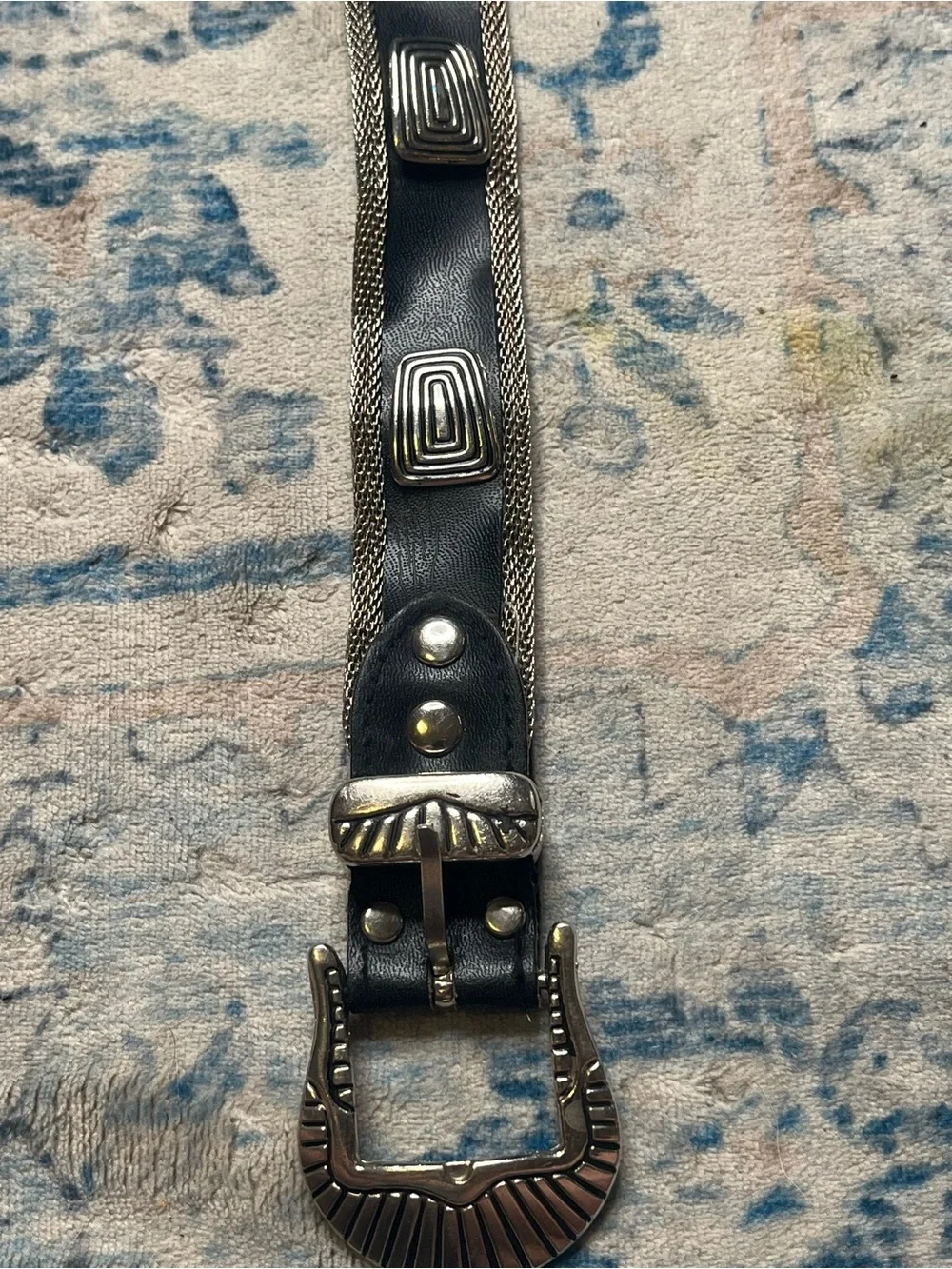 Women’s black Leather Belt with Silver Metal Accents